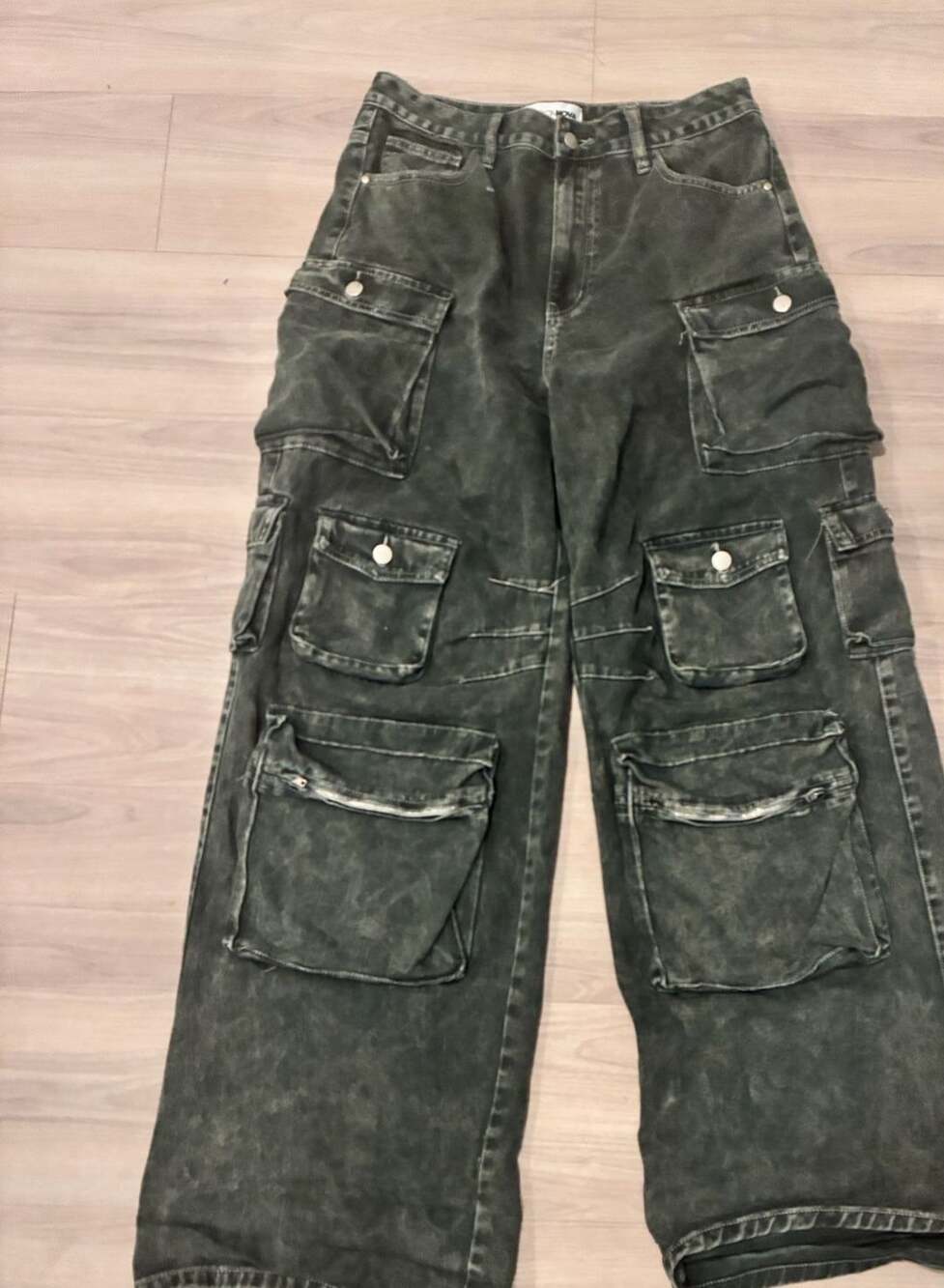 Fashion Nova Baggy Go Now Cargo Pant Size 11 Green Acid Wash